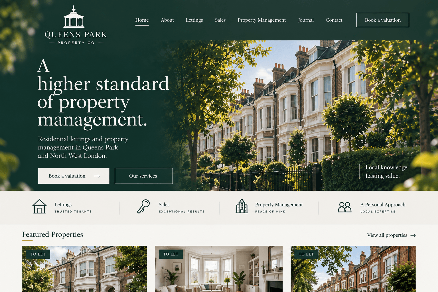 Queens Park Property Co website design application